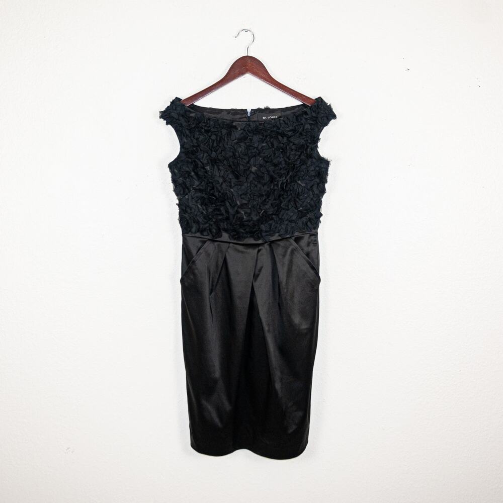 ST. JOHN Women's Rosette Cocktail Dress in black size 4 - Picture 9 of 11
